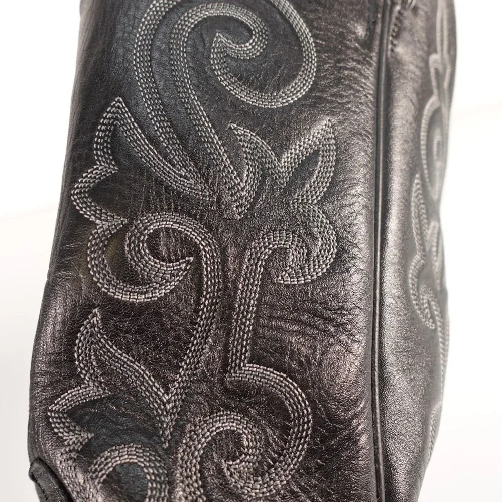 Justin Black Leather Cowboy Boots Western Mens Size 9 EEE Embroidered Style 1409
